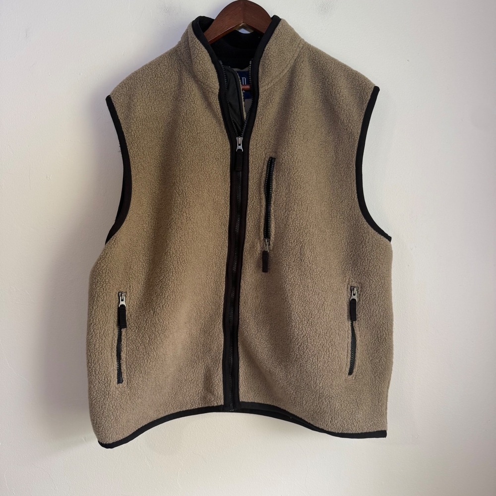 Gap Vintage Sherpa Deep Pile Fleece Full Zip Vest Size XL Tan